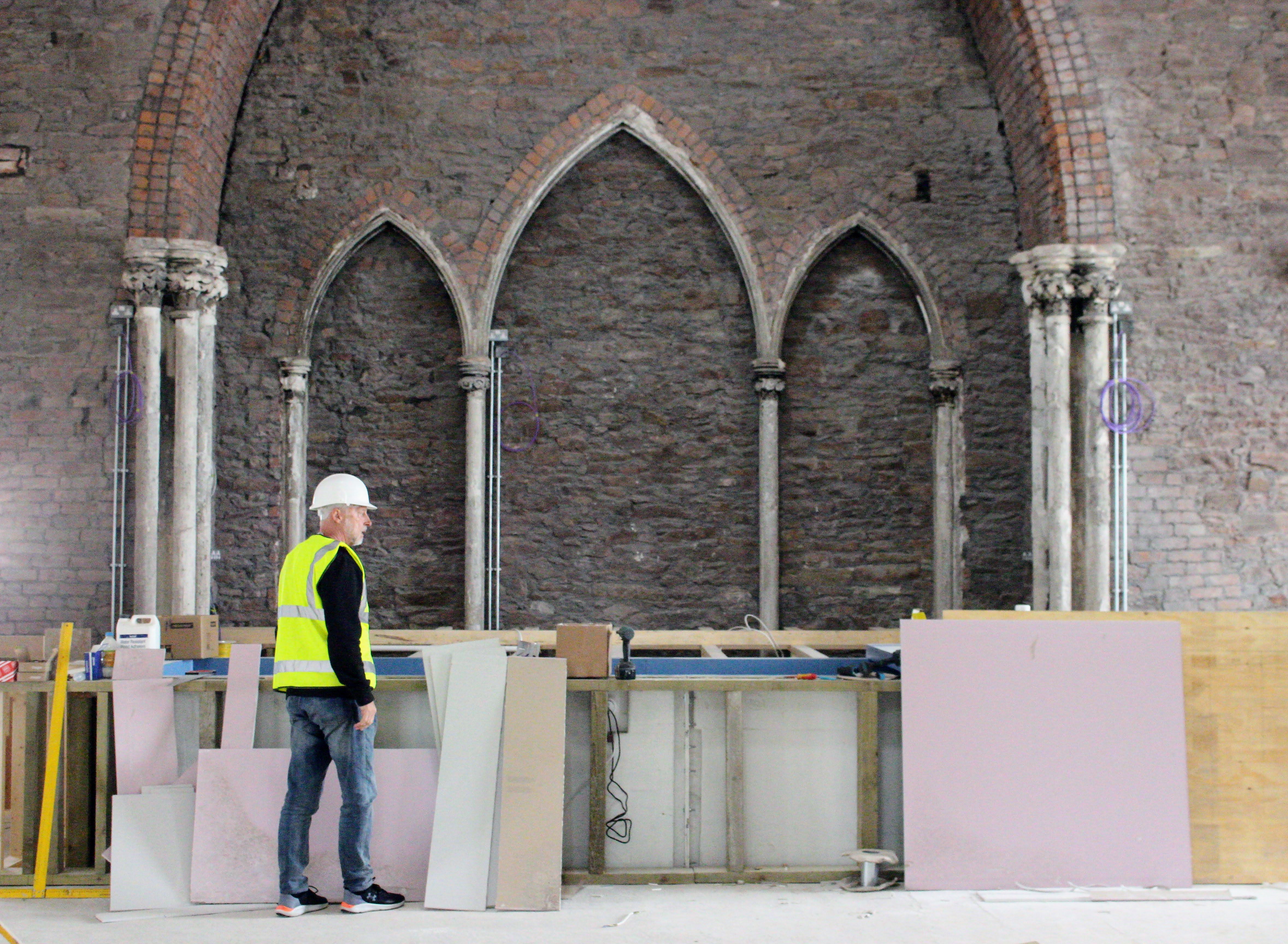 Pastor Andrew Cleverly looks at the most recent restoration work in his Church in Newport.